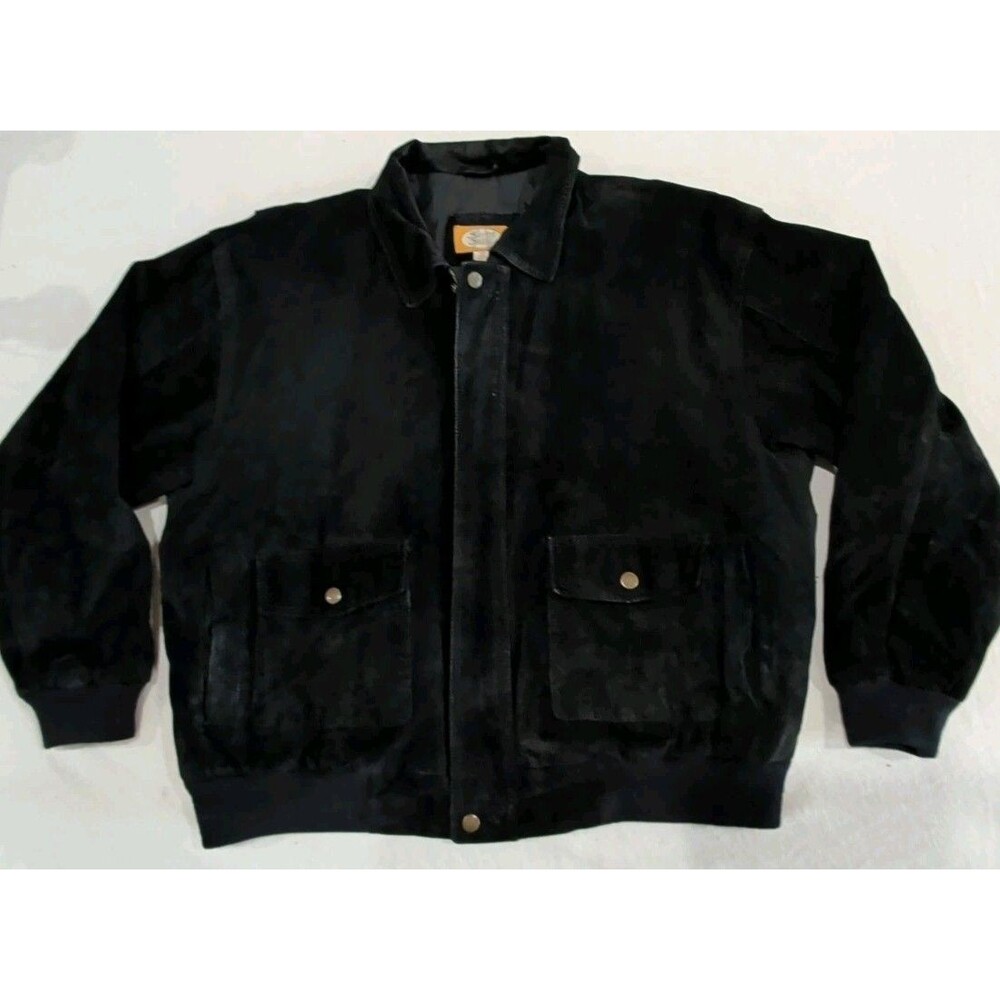 Vintage 90s Sierra Pig Suede Leather Jacket Black Workwear Western Casual XL